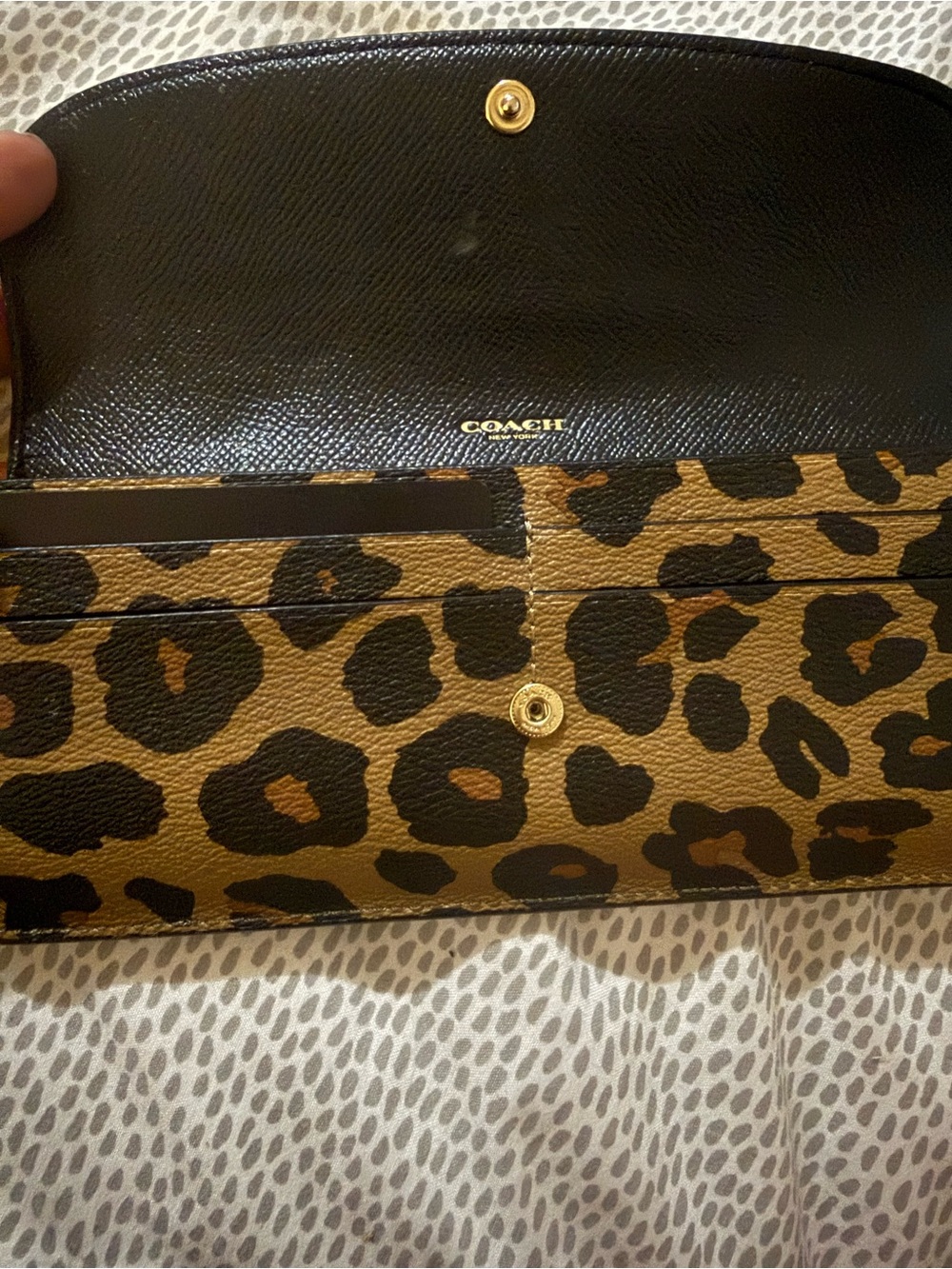 Coach Leopard-Print Continental Wallet in Brown and Black - Picture 3 of 4